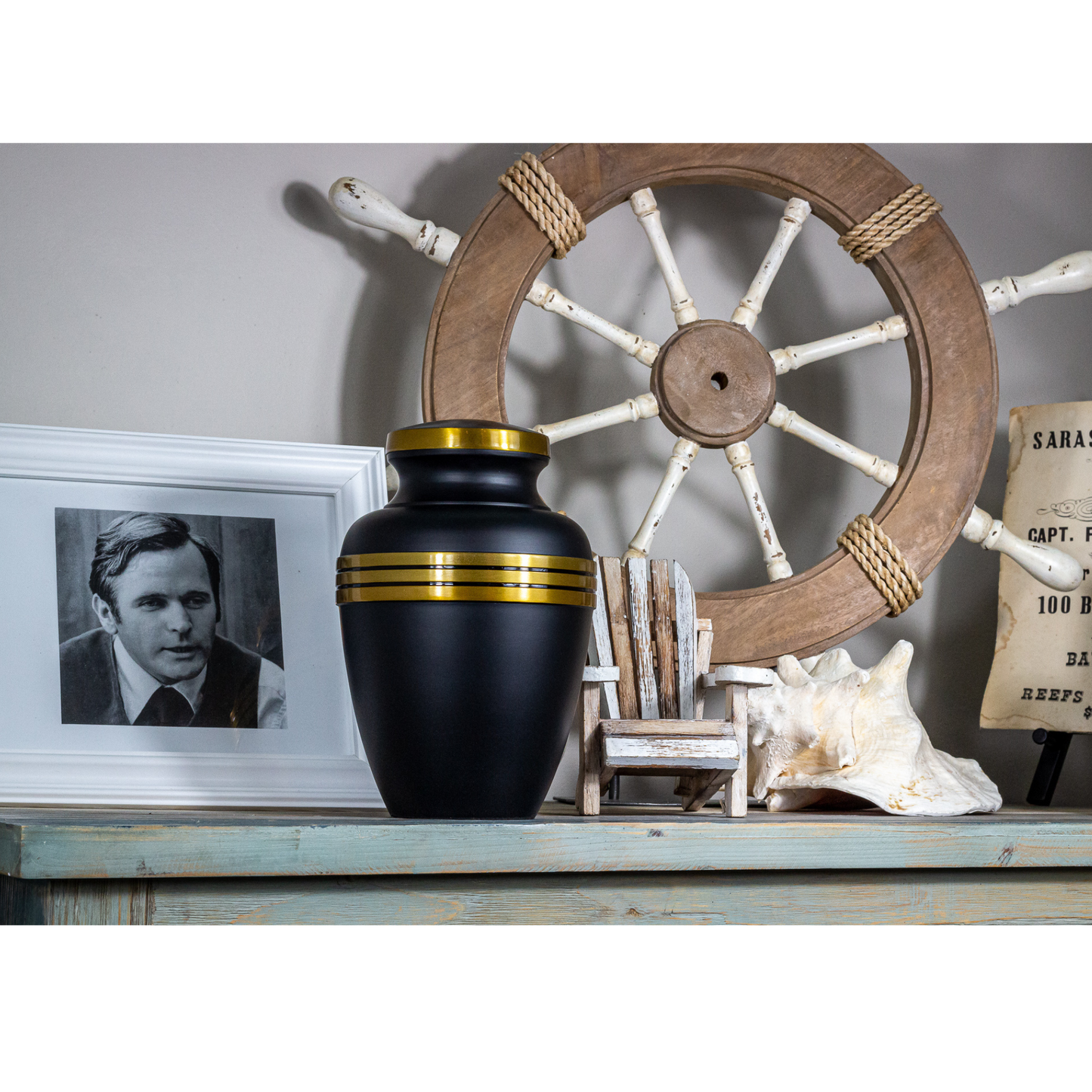 Black and Gold Urn - Urn for Human Ashes