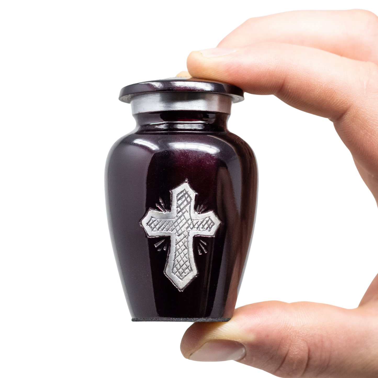 Maroon Cross Small Urn for Ashes - Maroon Cross Keepsake Urn