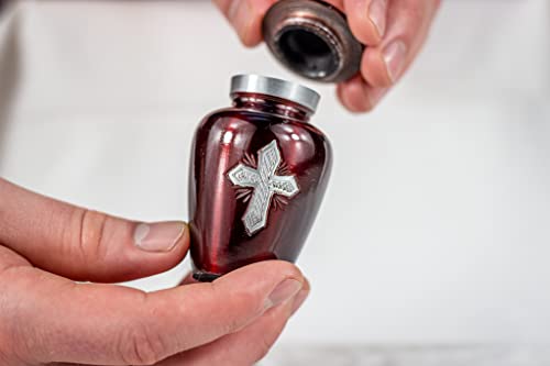 Maroon Cross Small Urn for Ashes - Maroon Cross Keepsake Urn