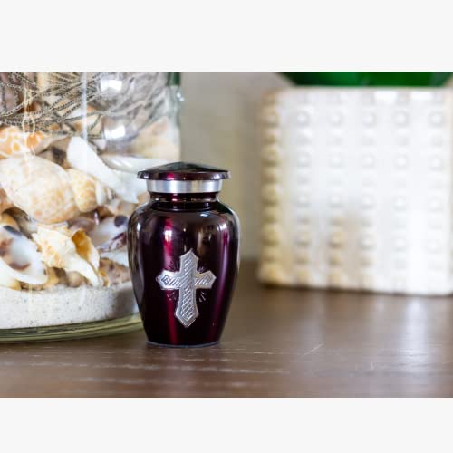 Maroon Cross Small Urn for Ashes - Maroon Cross Keepsake Urn