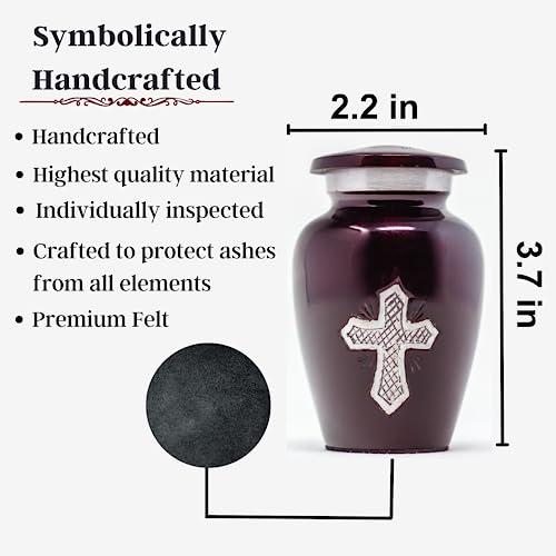 Maroon Cross Small Urn for Ashes - Maroon Cross Keepsake Urn