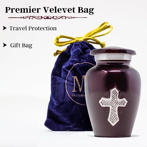 Maroon Cross Small Urn for Ashes - Maroon Cross Keepsake Urn